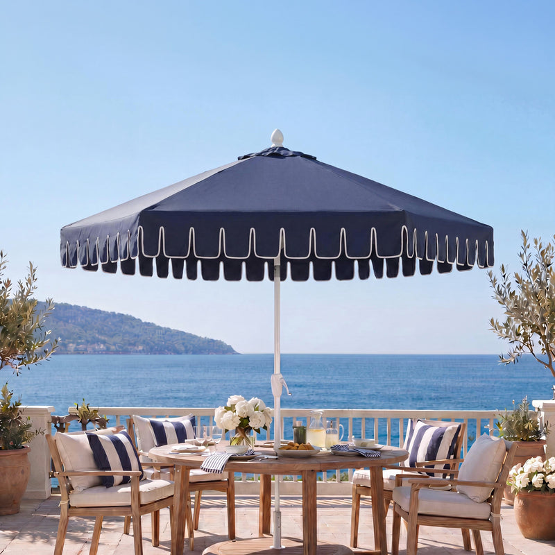 Dexter 8.5 ft. Classic Castle Scalloped Market Patio Umbrella with Auto-Tilt Crank Wind Vent and UV Protection