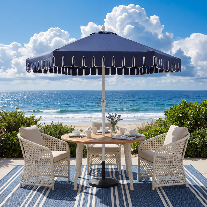 Dexter 8.5 ft. Classic Castle Scalloped Market Patio Umbrella with Auto-Tilt Crank Wind Vent and UV Protection
