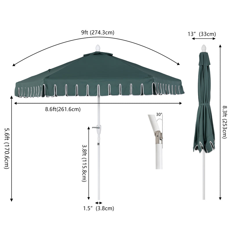 Dexter 8.5 ft. Classic Castle Scalloped Market Patio Umbrella with Auto-Tilt Crank Wind Vent and UV Protection