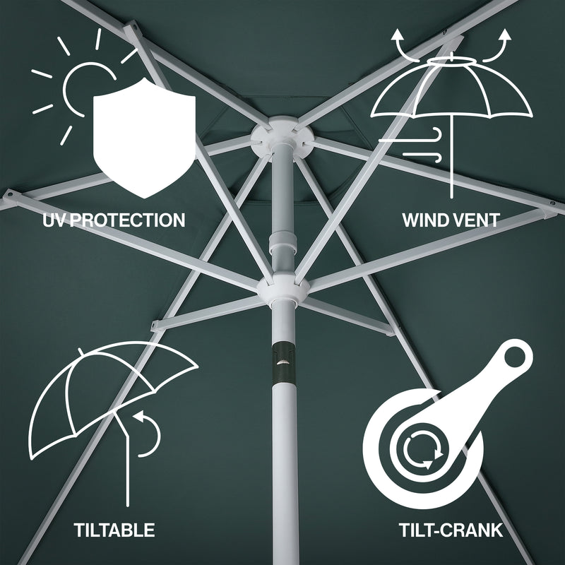 Dexter 8.5 ft. Classic Castle Scalloped Market Patio Umbrella with Auto-Tilt Crank Wind Vent and UV Protection