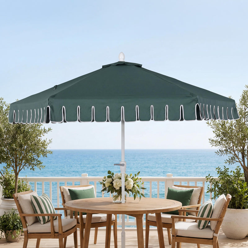Dexter 8.5 ft. Classic Castle Scalloped Market Patio Umbrella with Auto-Tilt Crank Wind Vent and UV Protection