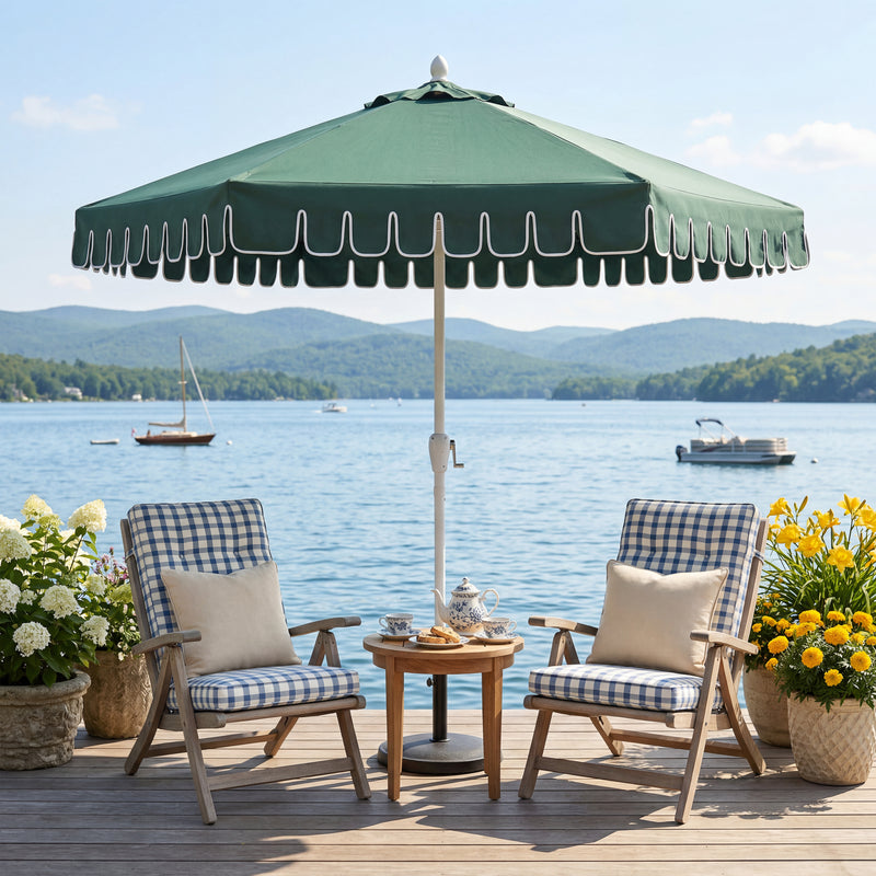 Dexter 8.5 ft. Classic Castle Scalloped Market Patio Umbrella with Auto-Tilt Crank Wind Vent and UV Protection