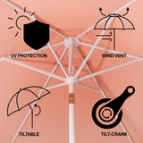 Dexter 8.5 ft. Classic Castle Scalloped Market Patio Umbrella with Auto-Tilt Crank Wind Vent and UV Protection