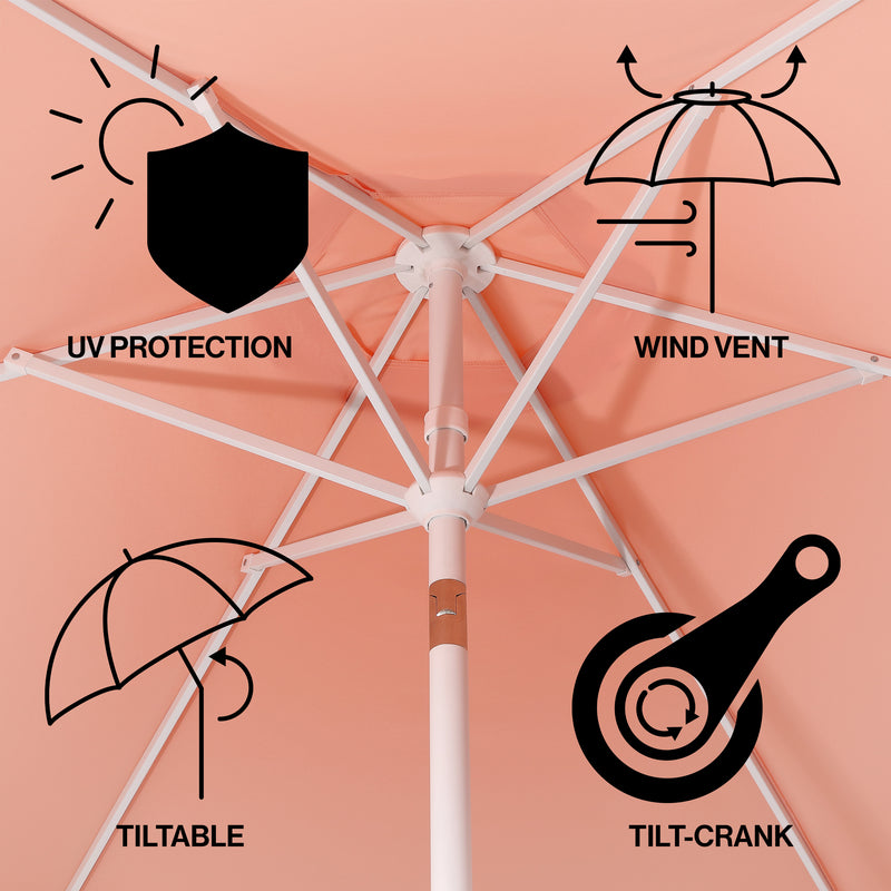 Dexter 8.5 ft. Classic Castle Scalloped Market Patio Umbrella with Auto-Tilt Crank Wind Vent and UV Protection