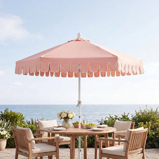 Dexter 8.5 ft. Classic Castle Scalloped Market Patio Umbrella with Auto-Tilt Crank Wind Vent and UV Protection