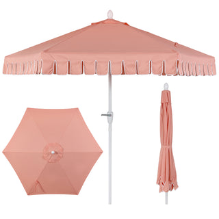 Dexter 8.5 ft. Classic Castle Scalloped Market Patio Umbrella with Auto-Tilt Crank Wind Vent and UV Protection