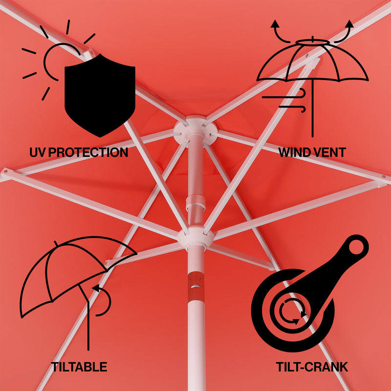 Dexter 8.5 ft. Classic Castle Scalloped Market Patio Umbrella with Auto-Tilt Crank Wind Vent and UV Protection