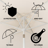 Valen 9 ft. Bohemian Coastal Lotus Scallop Market Patio Umbrella with Auto-Tilt Crank Wind Vent and UV Protection
