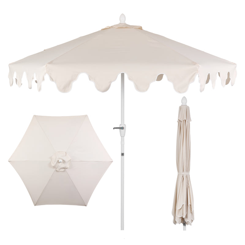 Valen 9 ft. Bohemian Coastal Lotus Scallop Market Patio Umbrella with Auto-Tilt Crank Wind Vent and UV Protection
