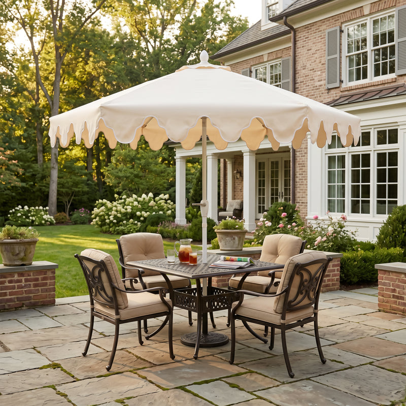 Valen 9 ft. Bohemian Coastal Lotus Scallop Market Patio Umbrella with Auto-Tilt Crank Wind Vent and UV Protection