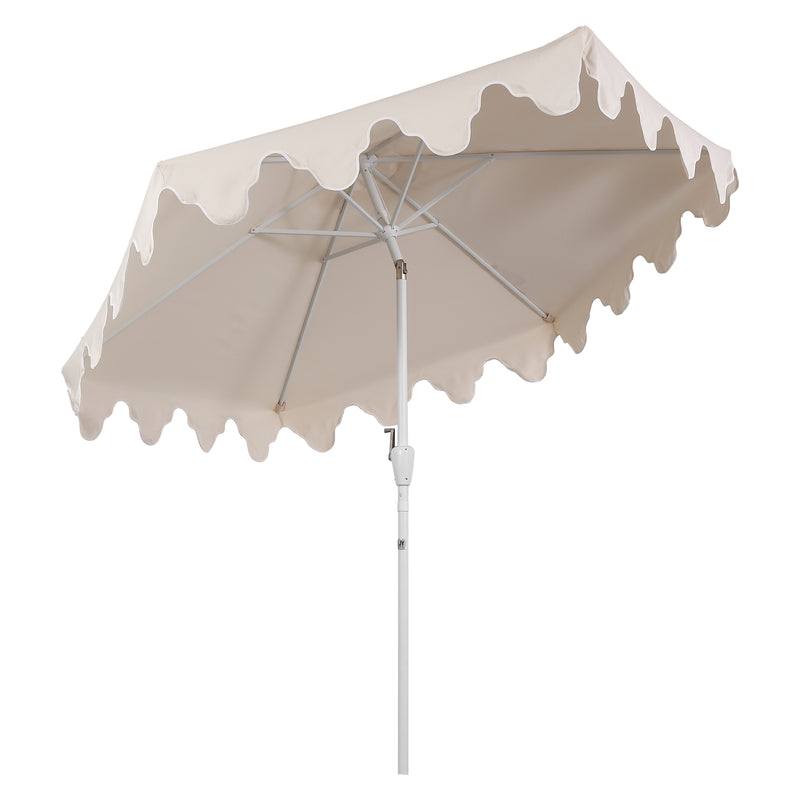 Valen 9 ft. Bohemian Coastal Lotus Scallop Market Patio Umbrella with Auto-Tilt Crank Wind Vent and UV Protection
