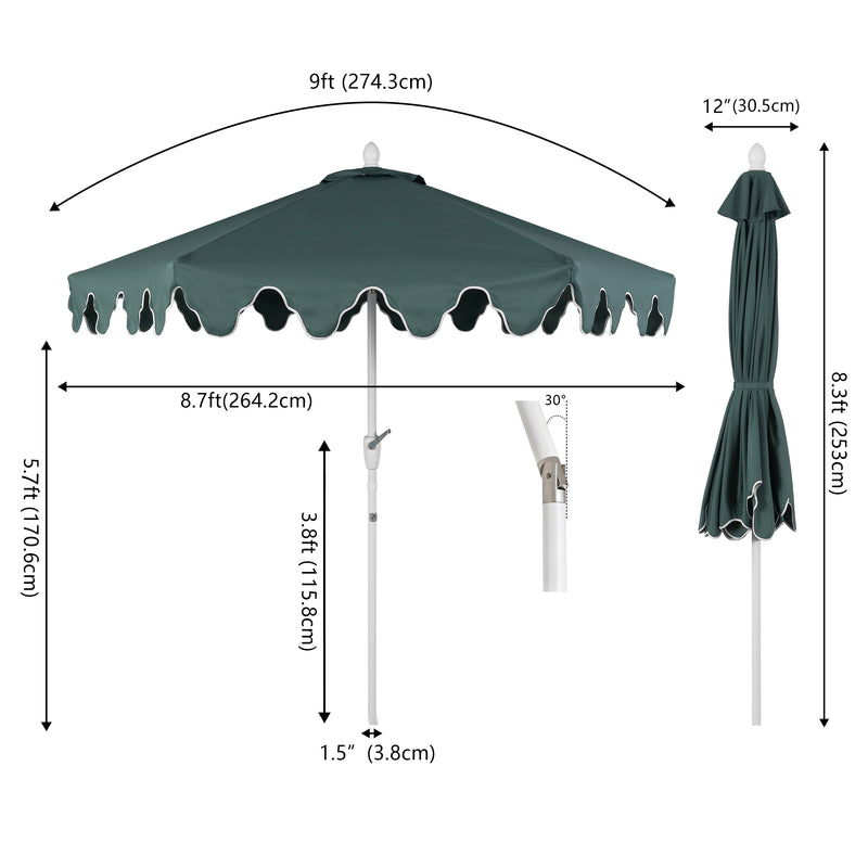 Valen 9 ft. Bohemian Coastal Lotus Scallop Market Patio Umbrella with Auto-Tilt Crank Wind Vent and UV Protection