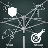 Valen 9 ft. Bohemian Coastal Lotus Scallop Market Patio Umbrella with Auto-Tilt Crank Wind Vent and UV Protection