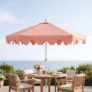Valen 9 ft. Bohemian Coastal Lotus Scallop Market Patio Umbrella with Auto-Tilt Crank Wind Vent and UV Protection