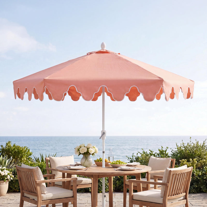 Valen 9 ft. Bohemian Coastal Lotus Scallop Market Patio Umbrella with Auto-Tilt Crank Wind Vent and UV Protection