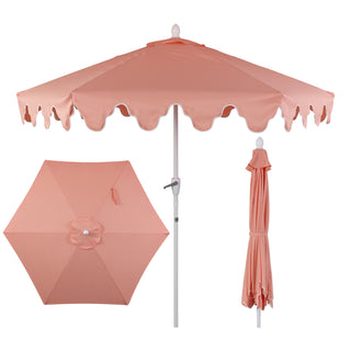 Valen 9 ft. Bohemian Coastal Lotus Scallop Market Patio Umbrella with Auto-Tilt Crank Wind Vent and UV Protection