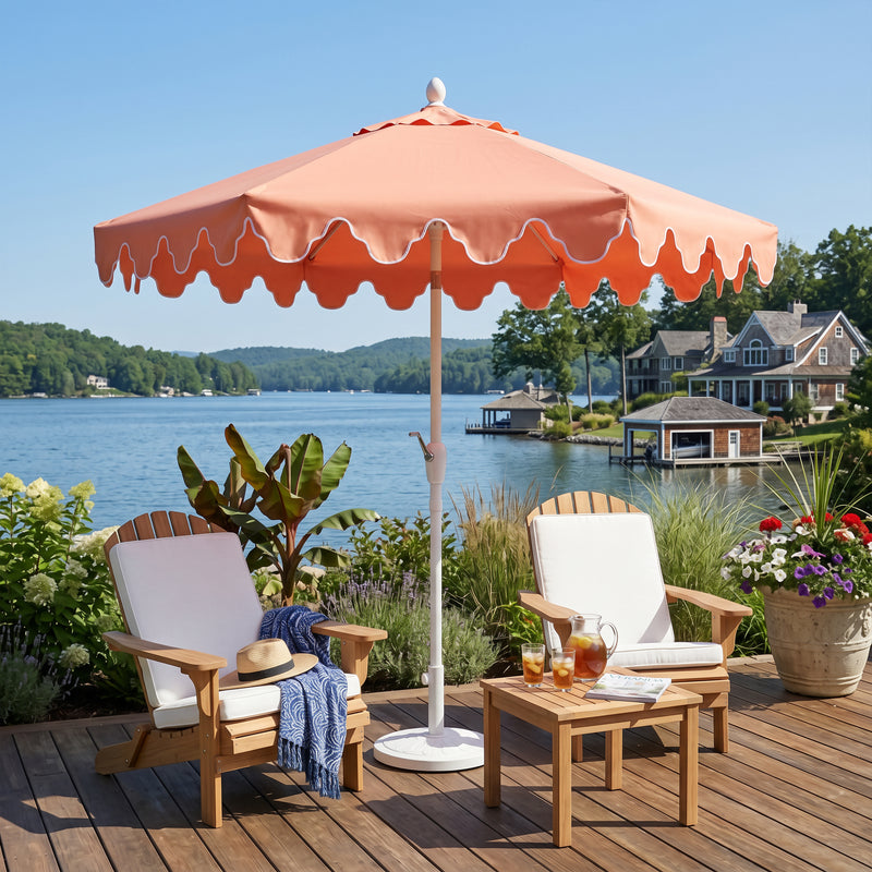 Valen 9 ft. Bohemian Coastal Lotus Scallop Market Patio Umbrella with Auto-Tilt Crank Wind Vent and UV Protection