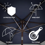 Spencer 9 ft. Classic Coastal 2-Tone Solar LED Market Patio Umbrella - JONATHAN Y
