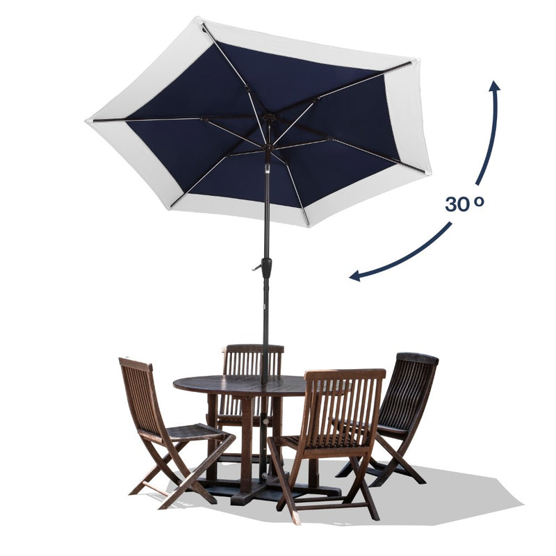 Spencer 9 ft. Classic Coastal 2-Tone Solar LED Market Patio Umbrella - JONATHAN Y