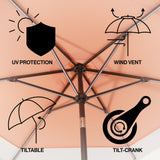 Spencer 9 ft. Classic Coastal 2-Tone Solar LED Market Patio Umbrella - JONATHAN Y