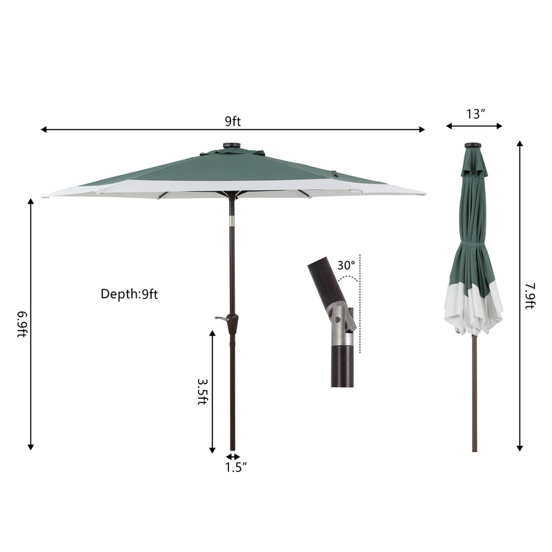 Spencer 9 ft. Classic Coastal 2-Tone Solar LED Market Patio Umbrella
