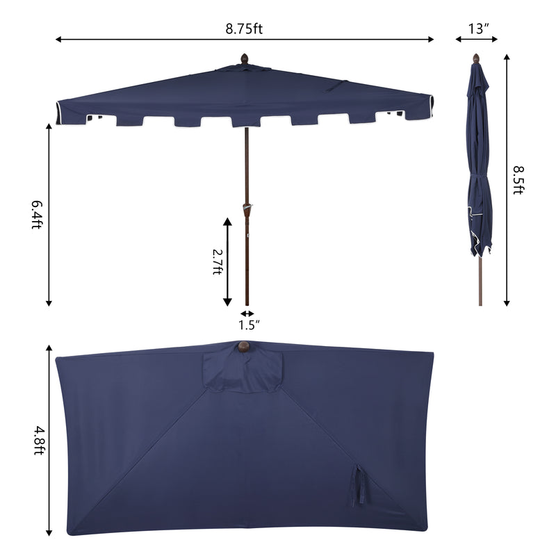 Sidney 9 ft. Classic MidCentury Rectangular Half Market Patio Umbrella