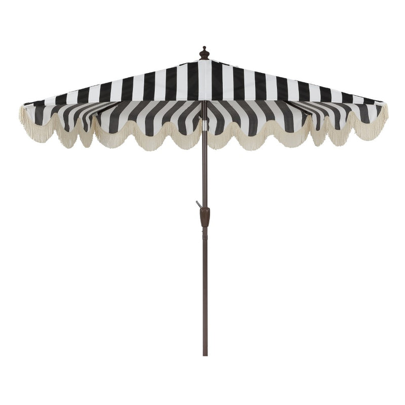 JONATHAN Y Designs Beverly 9 ft. Designer Classic Scalloped Fringe Half Market Patio Umbrella with Crank