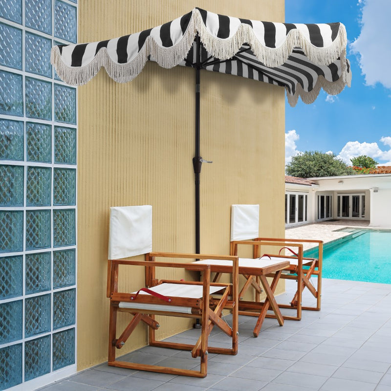 JONATHAN Y Designs Beverly 9 ft. Designer Classic Scalloped Fringe Half Market Patio Umbrella with Crank