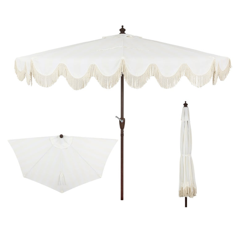Beverly 9 ft. Designer Classic Scalloped Fringe Half Market Patio Umbrella