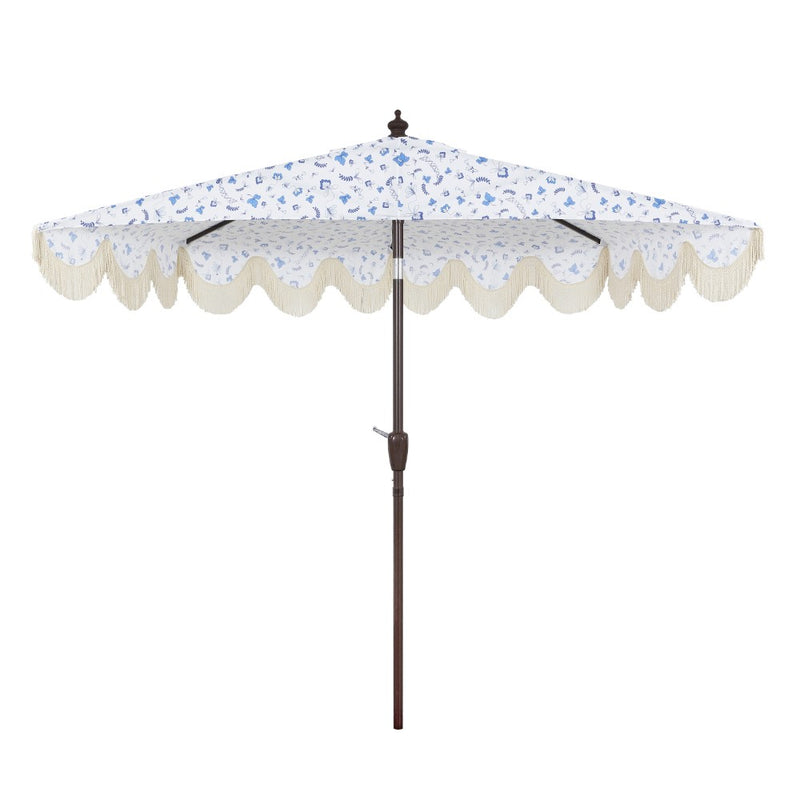 Beverly 9 ft. Designer Classic Scalloped Fringe Half Market Patio Umbrella