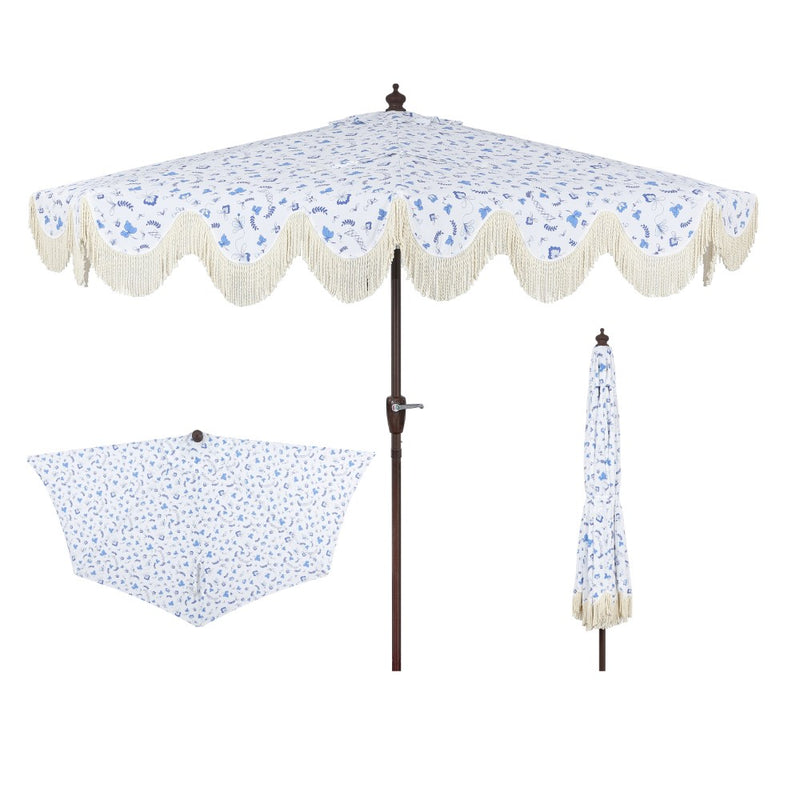 Beverly 9 ft. Designer Classic Scalloped Fringe Half Market Patio Umbrella