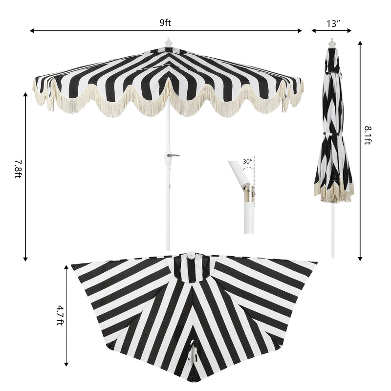 Beverly 9 ft. Designer Classic Scalloped Fringe Half Market Patio Umbrella