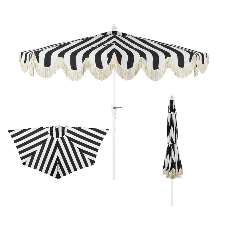 Beverly 9 ft. Designer Classic Scalloped Fringe Half Market Patio Umbrella