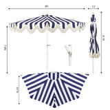 Beverly 9 ft. Designer Classic Scalloped Fringe Half Market Patio Umbrella