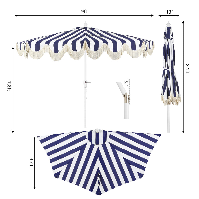 Beverly 9 ft. Designer Classic Scalloped Fringe Half Market Patio Umbrella