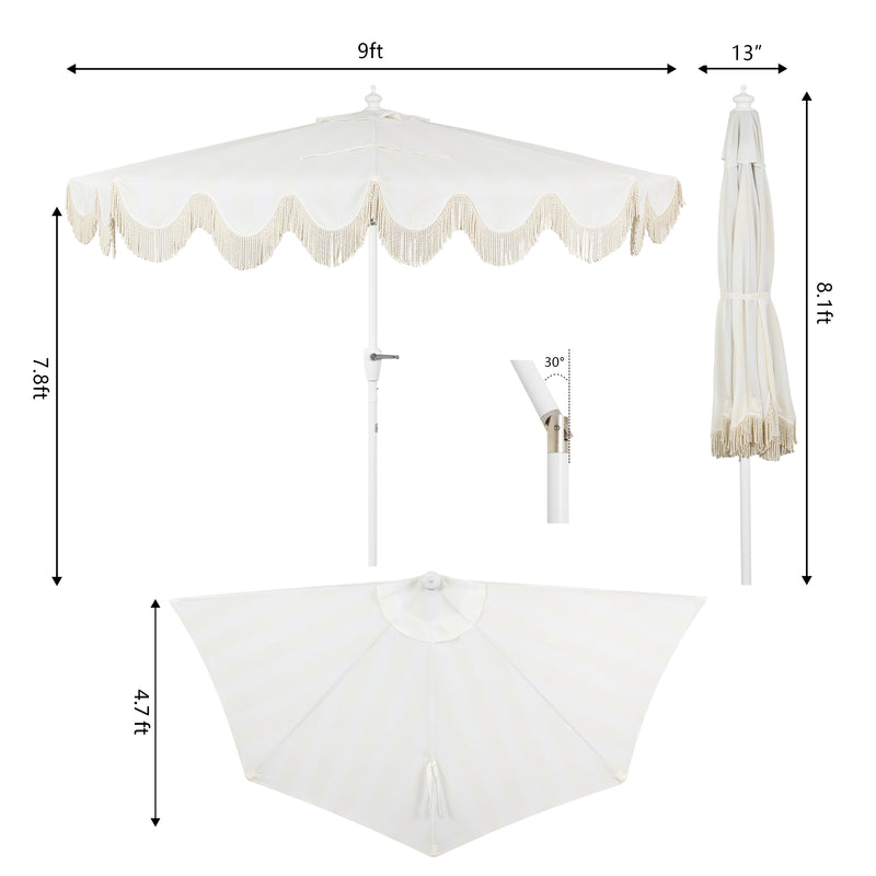 Beverly 9 ft. Designer Classic Scalloped Fringe Half Market Patio Umbrella