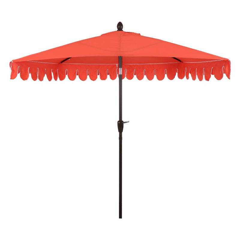 Terrace Arc 9 ft. Classic MidCentury Scalloped Fringe Market Patio Half Umbrella with CrankTilt Button and UV Protection
