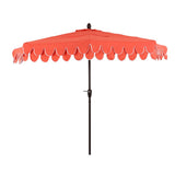 Terrace Arc 9 ft. Classic MidCentury Scalloped Fringe Market Patio Half Umbrella with CrankTilt Button and UV Protection