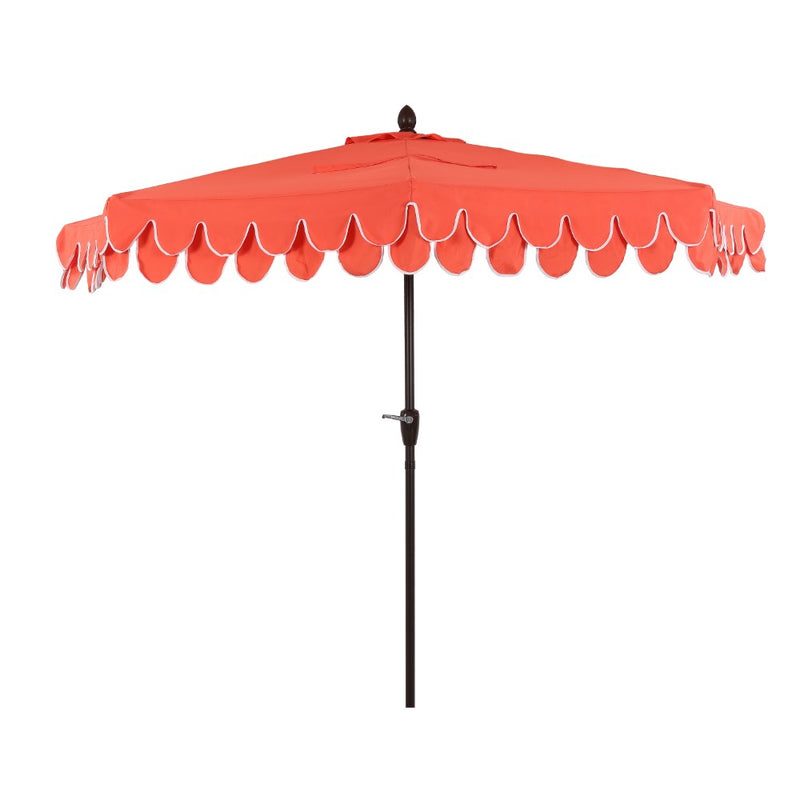 Terrace Arc 9 ft. Classic MidCentury Scalloped Fringe Market Patio Half Umbrella with CrankTilt Button and UV Protection