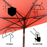 Terrace Arc 9 ft. Classic MidCentury Scalloped Fringe Market Patio Half Umbrella with CrankTilt Button and UV Protection