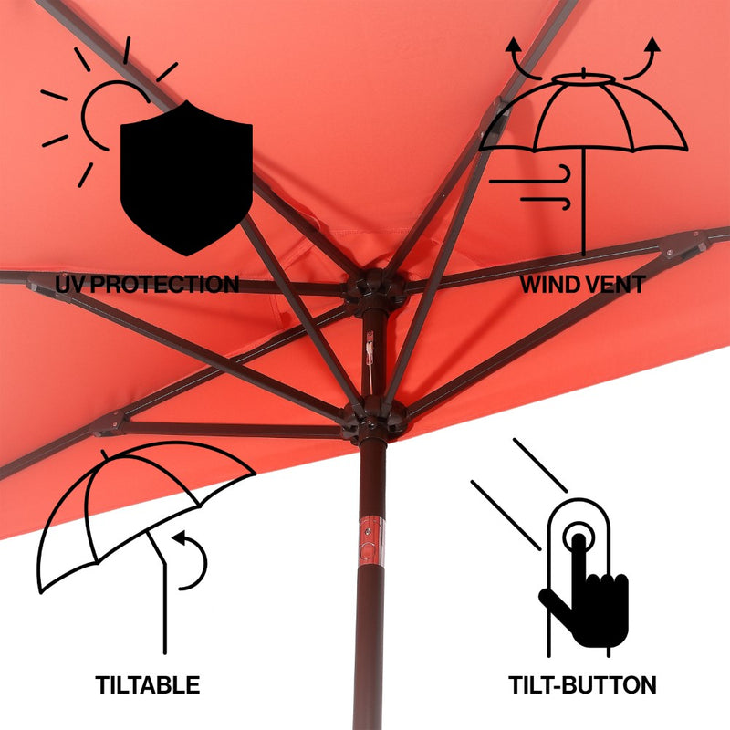 Terrace Arc 9 ft. Classic MidCentury Scalloped Fringe Market Patio Half Umbrella with CrankTilt Button and UV Protection