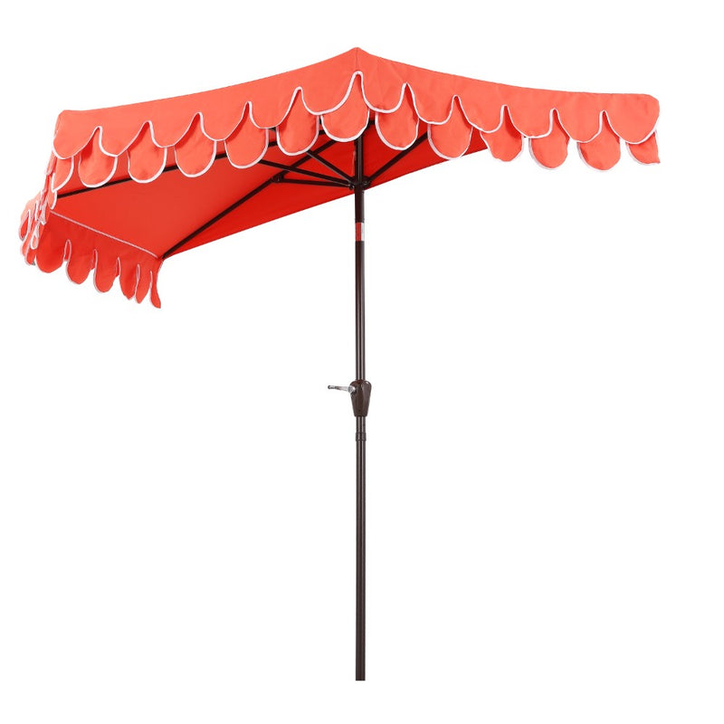 Terrace Arc 9 ft. Classic MidCentury Scalloped Fringe Market Patio Half Umbrella with CrankTilt Button and UV Protection