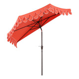 Terrace Arc 9 ft. Classic MidCentury Scalloped Fringe Market Patio Half Umbrella with CrankTilt Button and UV Protection
