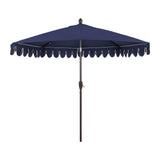 Terrace Arc 9 ft. Classic MidCentury Scalloped Fringe Market Patio Half Umbrella with CrankTilt Button and UV Protection
