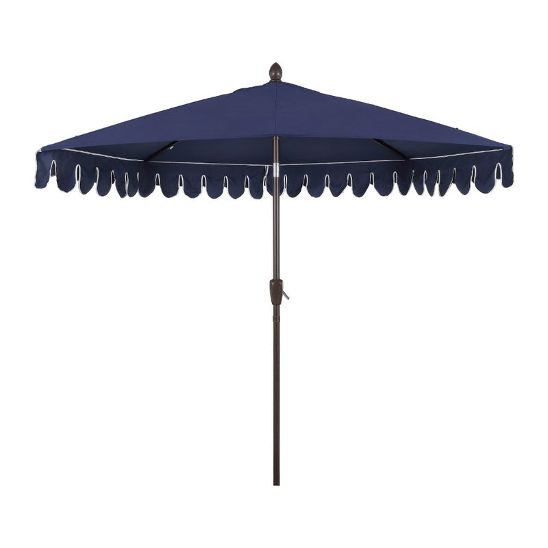 Terrace Arc 9 ft. Classic MidCentury Scalloped Fringe Market Patio Half Umbrella with CrankTilt Button and UV Protection