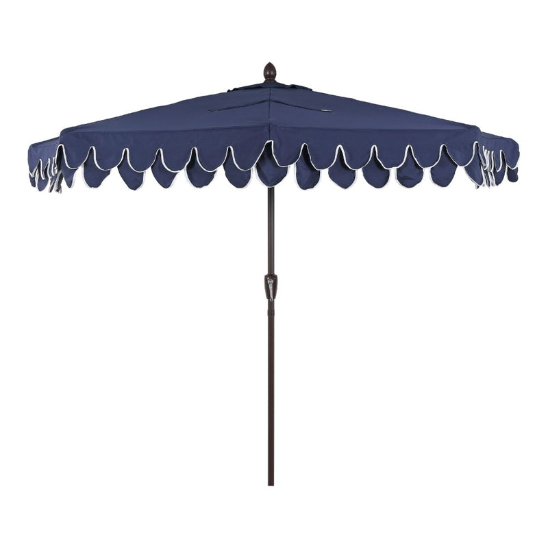 Terrace Arc 9 ft. Classic MidCentury Scalloped Fringe Market Patio Half Umbrella with CrankTilt Button and UV Protection