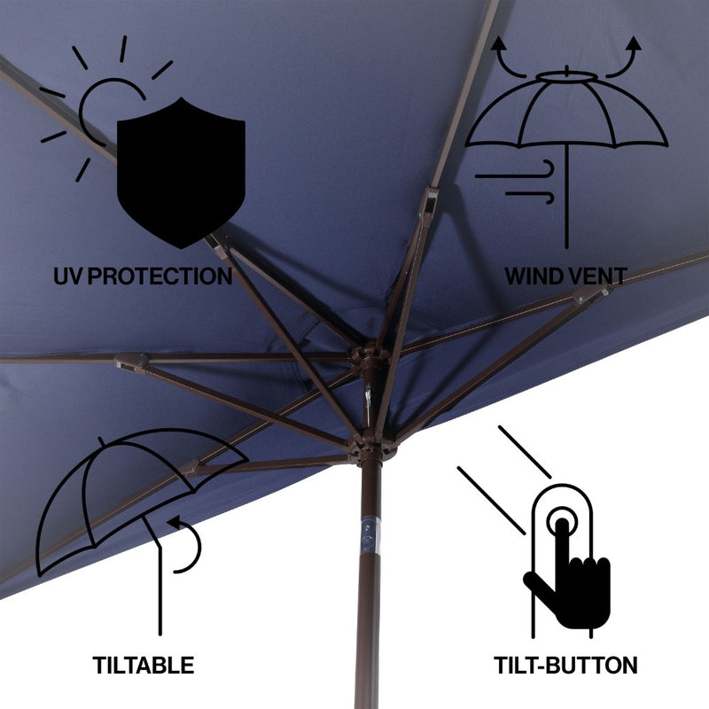 Terrace Arc 9 ft. Classic MidCentury Scalloped Fringe Market Patio Half Umbrella with CrankTilt Button and UV Protection