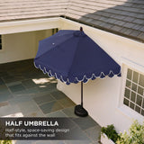 Terrace Arc 9 ft. Classic MidCentury Scalloped Fringe Market Patio Half Umbrella with CrankTilt Button and UV Protection
