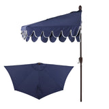 Terrace Arc 9 ft. Classic MidCentury Scalloped Fringe Market Patio Half Umbrella with CrankTilt Button and UV Protection