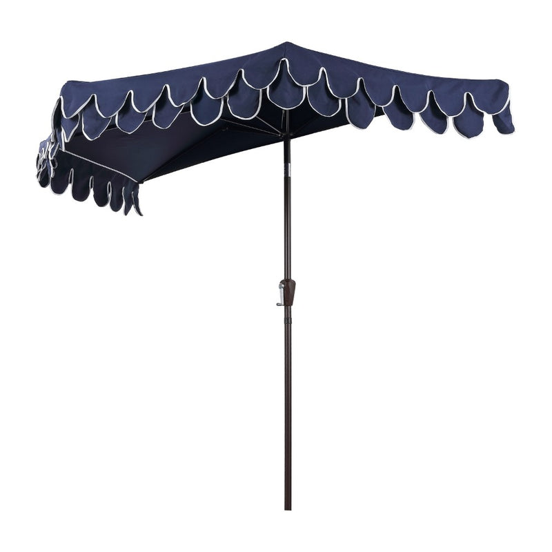 Terrace Arc 9 ft. Classic MidCentury Scalloped Fringe Market Patio Half Umbrella with CrankTilt Button and UV Protection